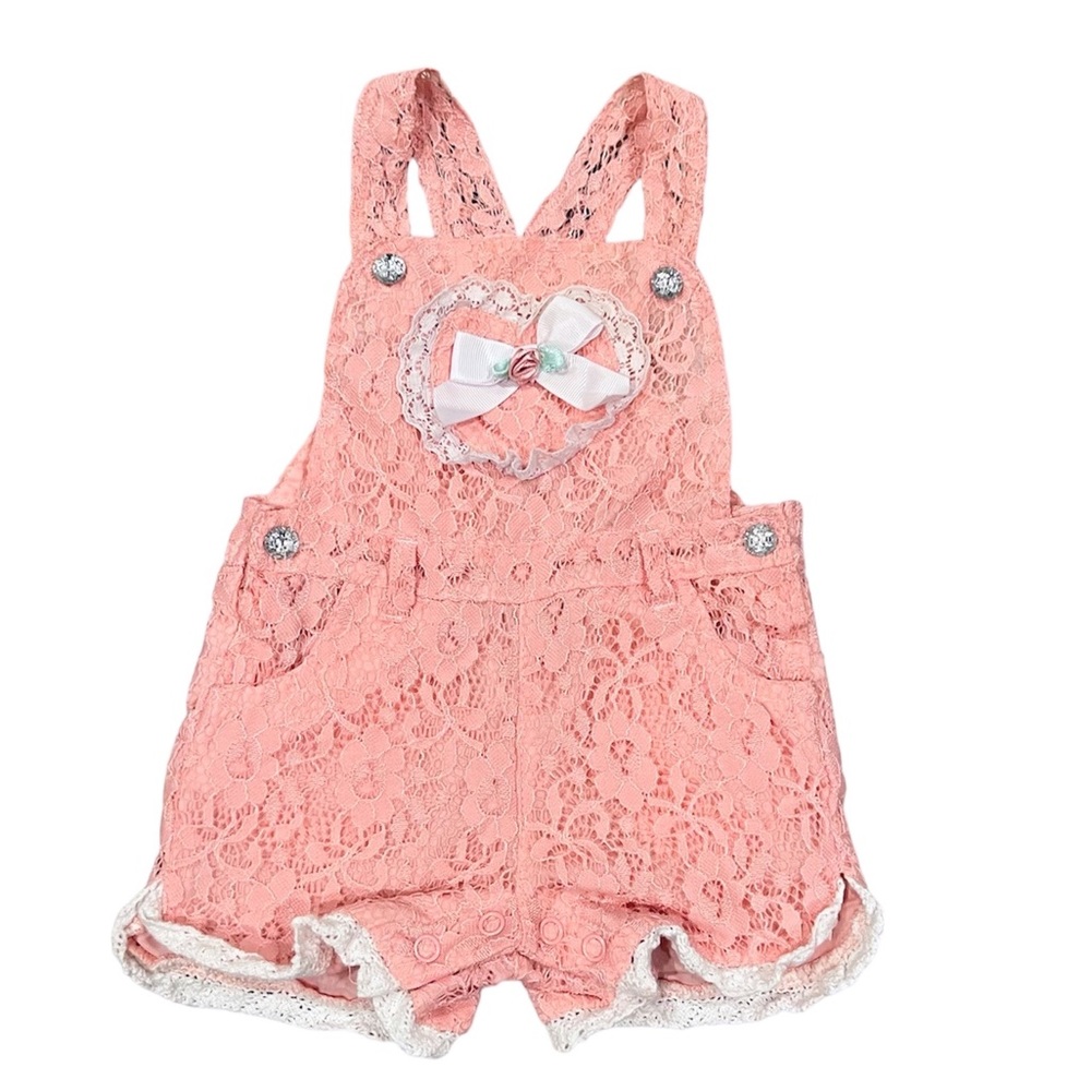 Little Lass Baby pink lace overalls